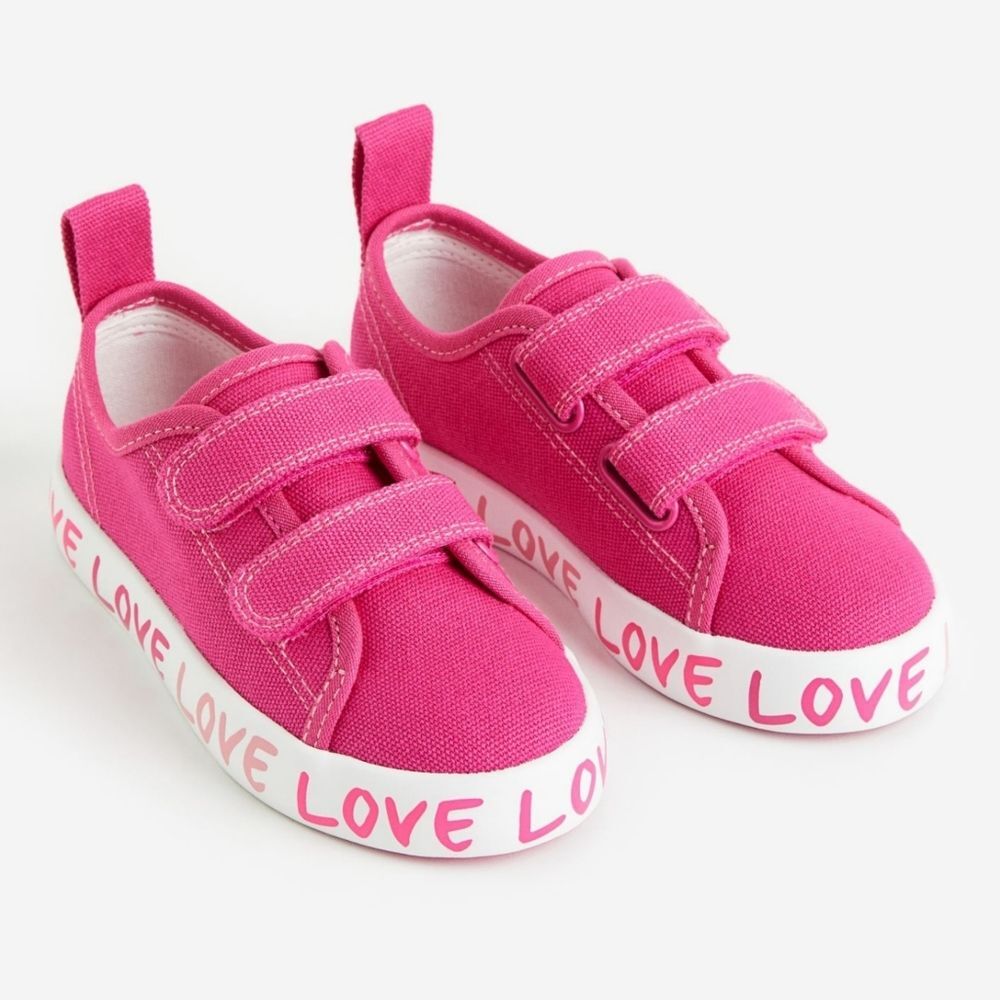 H&M Girls Magenta Hot Pink White LOVE Sneakers Shoes Size 12.5